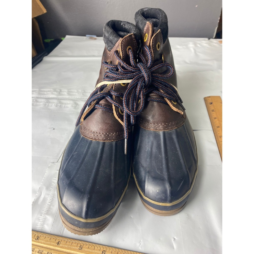 SPORTO Brown Leather Duck Boots Lace-Up Rubber Toe Waterproof Winter Shoes